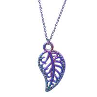 Tibetan Style Leaf Pendants, colorful plated, fashion jewelry, multi-colored, 7x14mm, Length:45 cm, Sold By PC