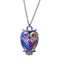 Tibetan Style Animal Pendants, Owl, colorful plated, fashion jewelry, multi-colored, 11x19mm, Length:45 cm, Sold By PC