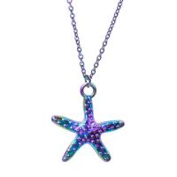 Pingentes de liga de zinco, Estrela do mar, platinado colorido, joias de moda, multi colorido, 13x15mm, comprimento 45 cm, vendido por PC