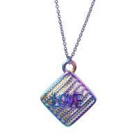 Tibetan Style Pendants, Rhombus, colorful plated, fashion jewelry & with letter pattern, multi-colored, 16x20mm, Length:45 cm, Sold By PC