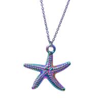 Pingentes de liga de zinco, Estrela do mar, platinado colorido, joias de moda, multi colorido, 25x25mm, comprimento 45 cm, vendido por PC