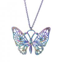 Tibetan Style Animal Pendants, Butterfly, colorful plated, fashion jewelry, multi-colored, 36x48mm, Length:45 cm, Sold By PC