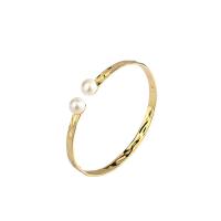 925 Sterling Silver Cuff Bangle, with Freshwater Pearl, plated, adjustable & for woman, more colors for choice, 8mm, 4mm, 54mm, Sold By PC