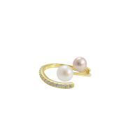 925 Sterling Silver Finger Rings with Freshwater Pearl plated adjustable & for woman & with rhinestone 10mm 5.5mm 6.5mm US Ring Sold By PC