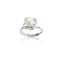 925 Sterling Silver Open Finger Ring, with Freshwater Pearl, Flower, platinum plated, adjustable & for woman & with rhinestone, 10.4mm, 2.2mm, 7mm, US Ring Size:5.5-8, Sold By PC