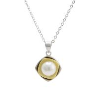 925 Sterling Silver Pearl Necklace, with Freshwater Pearl, with 1.96inch extender chain, Geometrical Pattern, plated, oval chain & for woman, more colors for choice, 14x21mm, 8mm, Sold Per Approx 15.74 Inch Strand