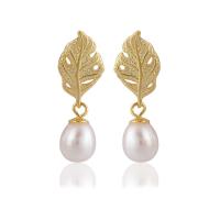 Freshwater Pearl Earrings 925 Sterling Silver with Freshwater Pearl Leaf plated for woman & hollow 7mm Sold By Pair