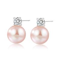 Freshwater Pearl Earrings 925 Sterling Silver with Freshwater Pearl Round platinum plated for woman & with rhinestone Sold By Pair