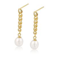 Freshwater Pearl Earrings, 925 Sterling Silver, with Freshwater Pearl, plated, twist oval chain & for woman, more colors for choice, 3.5x32.2mm, 7mm, Sold By Pair