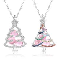 Sterling Silver Cage Locket Pendant Necklace, 925 Sterling Silver, with 1.96inch extender chain, Christmas Tree, platinum plated, Christmas jewelry & oval chain & different styles for choice & for woman & with rhinestone, Sold Per Approx 15.74 Inch Strand
