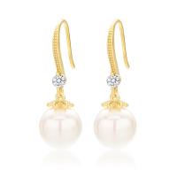 925 Sterling Silver Drop &  Dangle Earrings, with Shell Pearl, Round, plated, for woman & with rhinestone, more colors for choice, 10x30mm, Sold By Pair