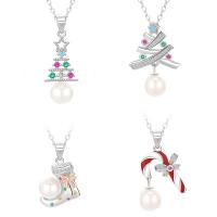 Christmas Necklaces 925 Sterling Silver with Freshwater Pearl with 1.96inch extender chain platinum plated Christmas jewelry & oval chain & for woman Sold Per Approx 15.74 Inch Strand