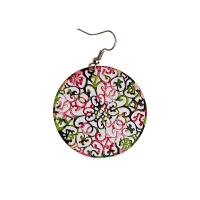 Brass Drop Earring Flat Round brushwork for woman multi-colored Sold By Pair