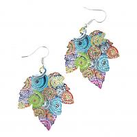 Brass Drop Earring Maple Leaf plated for woman & hollow multi-colored Sold By Pair