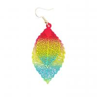 Brass Drop Earring, Leaf, brushwork, for woman & hollow, multi-colored, 30x70mm, Sold By Pair