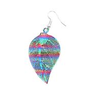 Brass Drop Earring, Leaf, brushwork, for woman, multi-colored, 27x70mm, Sold By Pair