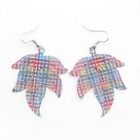 Brass Drop Earring Maple Leaf brushwork for woman multi-colored Sold By Pair