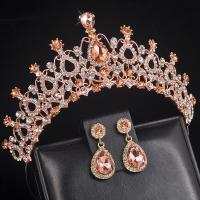 Zinc Alloy Jewelry Sets crown & earring plated 2 pieces & for woman & with rhinestone & hollow 13*6.5cm 1.8*4cm Sold By Set