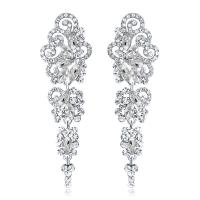 Rhinestone Earring, Tibetan Style, platinum color plated, for woman & with rhinestone & hollow, 24x84mm, Sold By Pair