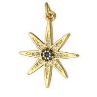 Cubic Zirconia Micro Pave Brass Pendant, Eight Point Star, gold color plated, micro pave cubic zirconia, 17x22x3mm, Hole:Approx 2mm, 10PCs/Lot, Sold By Lot