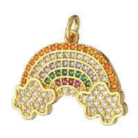 Cubic Zirconia Micro Pave Brass Pendant, Rainbow, gold color plated, micro pave cubic zirconia, 21x16x2mm, Hole:Approx 2mm, 10PCs/Lot, Sold By Lot