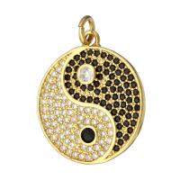 Cubic Zirconia Micro Pave Brass Pendant, Flat Round, gold color plated, micro pave cubic zirconia, 19x22x2mm, Hole:Approx 2mm, 10PCs/Lot, Sold By Lot