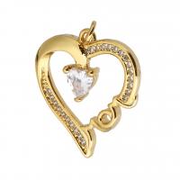 Cubic Zirconia Micro Pave Brass Pendant, Heart, gold color plated, micro pave cubic zirconia & hollow, 20x22x9mm, Hole:Approx 2mm, 10PCs/Lot, Sold By Lot