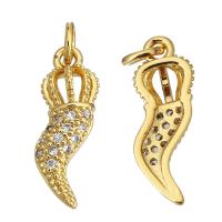 Cubic Zirconia Micro Pave Brass Pendant, gold color plated, micro pave cubic zirconia, 6x17x3mm, Hole:Approx 2mm, 10PCs/Lot, Sold By Lot