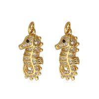 Cubic Zirconia Micro Pave Brass Pendant, Seahorse, gold color plated, micro pave cubic zirconia, 10x21x3mm, Hole:Approx 2mm, 10PCs/Lot, Sold By Lot