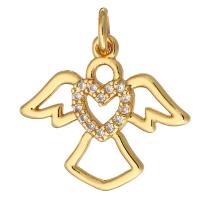 Cubic Zirconia Micro Pave Brass Pendant, Angel, gold color plated, micro pave cubic zirconia, 17x15x2mm, Hole:Approx 2mm, 10PCs/Lot, Sold By Lot