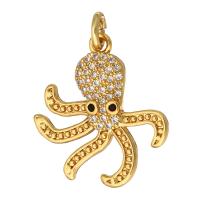 Cubic Zirconia Micro Pave Brass Pendant, Octopus, gold color plated, micro pave cubic zirconia, 18x20x3mm, Hole:Approx 2mm, 10PCs/Lot, Sold By Lot