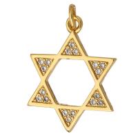 Cubic Zirconia Micro Pave Brass Pendant, Hexagram, gold color plated, micro pave cubic zirconia & hollow, 16x21x2mm, Hole:Approx 2mm, 10PCs/Lot, Sold By Lot