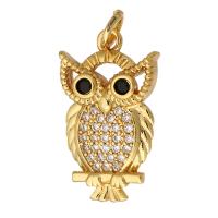 Cubic Zirconia Micro Pave Brass Pendant, Owl, gold color plated, micro pave cubic zirconia & hollow, 12x20x3mm, Hole:Approx 2mm, 10PCs/Lot, Sold By Lot