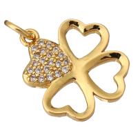 Cubic Zirconia Micro Pave Brass Pendant, Four Leaf Clover, gold color plated, micro pave cubic zirconia & hollow, 14x15x2mm, Hole:Approx 2mm, 10PCs/Lot, Sold By Lot