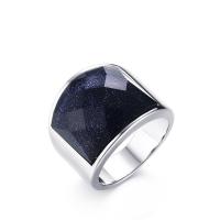 Anel de dedo de aço inoxidável, with goldstone azul, polido, unissex & tamanho diferente para a escolha, 19mm, vendido por PC