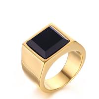 Stainless Steel Finger Ring with Black Agate gold color plated polished & for man 15mm Sold By PC