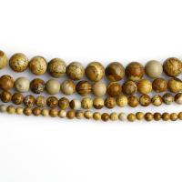 Perles en jaspe image, jaspe de photo, Rond, DIY, couleurs mélangées, Vendu par 38 cm brin
