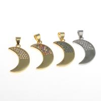 Cubic Zirconia Micro Pave Brass Pendant, Moon, micro pave cubic zirconia, more colors for choice, 20x13x2mm, Sold By PC