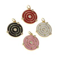 Cubic Zirconia Micro Pave Brass Pendant, Round, micro pave cubic zirconia & enamel, more colors for choice, 18x18x2mm, Sold By PC