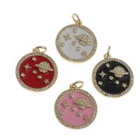 Cubic Zirconia Micro Pave Brass Pendant, Round, micro pave cubic zirconia & enamel, more colors for choice, 18x18x2mm, Sold By PC