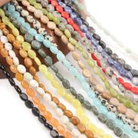 Mixed Gemstone Beads, Natural Stone, Flat Oval, polished, DIY, more colors for choice, 8x6mm, Sold Per 38 cm Strand