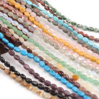 Mixed Gemstone Beads, Natural Stone, Flat Oval, polished, DIY, more colors for choice, 8x6mm, Sold Per 38 cm Strand
