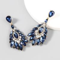 Tibetan Style Drop Earrings, with acrylic rhinestone, fashion jewelry & for woman & with rhinestone, blue, 76x33mm, Sold By Pair