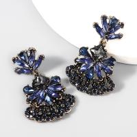 Tibetan Style Drop Earrings, with acrylic rhinestone, fashion jewelry & for woman & with rhinestone, blue, 48x32mm, Sold By Pair