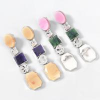 Tibetan Style Drop Earrings, with Resin, fashion jewelry & for woman & with glass rhinestone, more colors for choice, 95x21mm, Sold By Pair