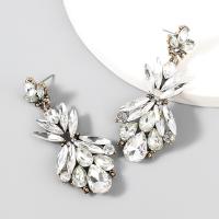 Tibetan Style Drop Earrings, fashion jewelry & for woman & with rhinestone, white, 66x29mm, Sold By Pair