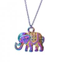 Pingentes animais de liga de zinco, Elefante, platinado colorido, joias de moda, multi colorido, 23x20mm, comprimento 45 cm, vendido por PC