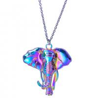 Κράμα ψευδάργυρου ζώων Μενταγιόν, Ελέφαντας, πολύχρωμα επιχρυσωμένο, κοσμήματα μόδας, πολύχρωμα, 63x71mm, Μήκος 45 cm, Sold Με PC