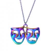 Tibetan Style Pendants, Mask, colorful plated, fashion jewelry, multi-colored, 30x23mm, Length:45 cm, Sold By PC
