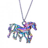 Κράμα ψευδάργυρου ζώων Μενταγιόν, Άλογο, πολύχρωμα επιχρυσωμένο, κοσμήματα μόδας, πολύχρωμα, 28x23mm, Μήκος 45 cm, Sold Με PC